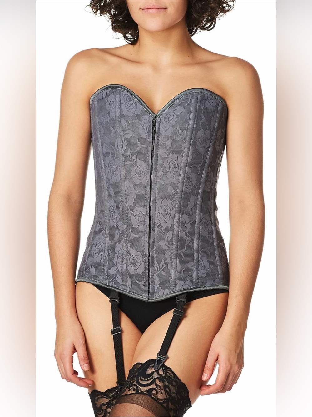 Lavish Gray Floral Lace Strapless Corset Bustier